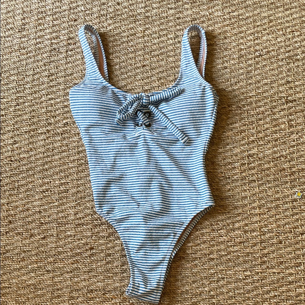 J.Crew Women’s Nautical Striped Tie-Front One-Piece Swimsuit - Blue & White Sz 2